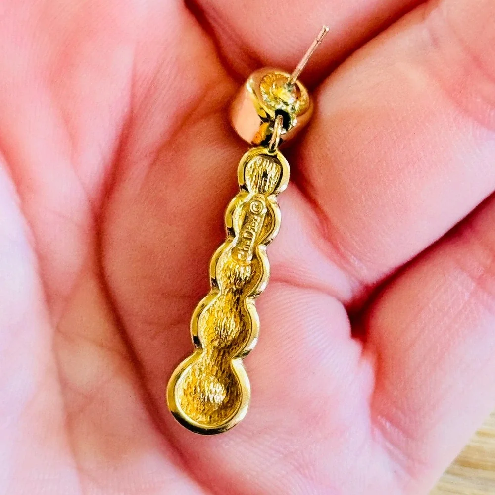 Christian Dior Dangle Single Earring Earrings VTG Gold Plated Crystal Signed